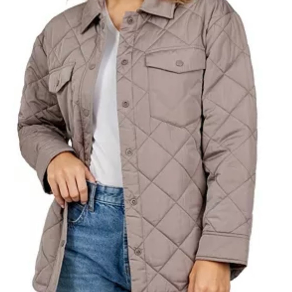 Quilted Shacket Jacket in Taupe